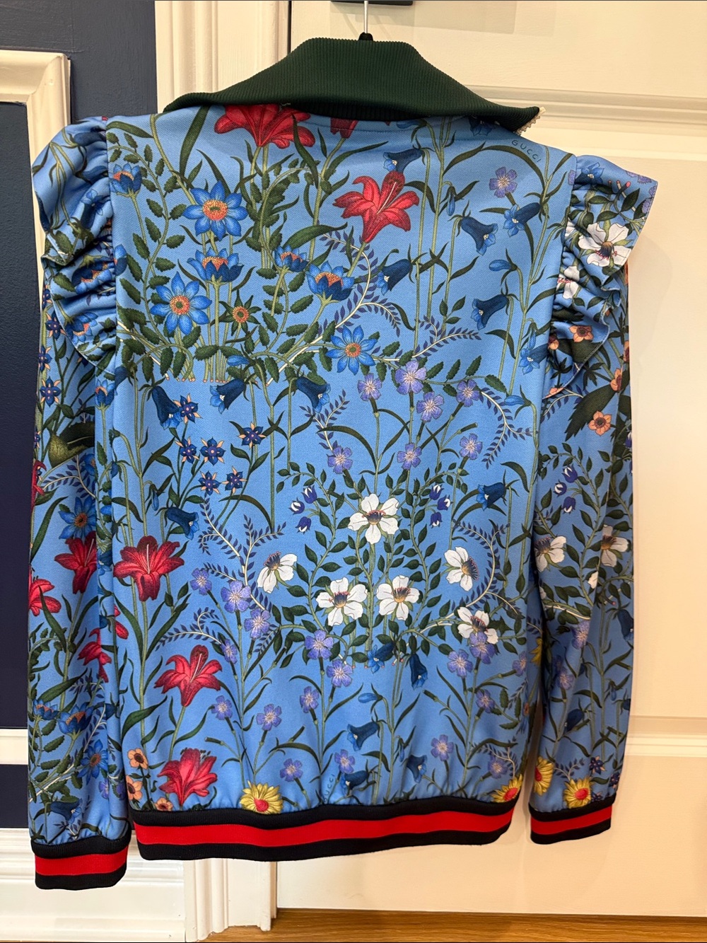 Gucci Light Blue Floral Appliqué Bomber Jacket - Picture 12 of 14